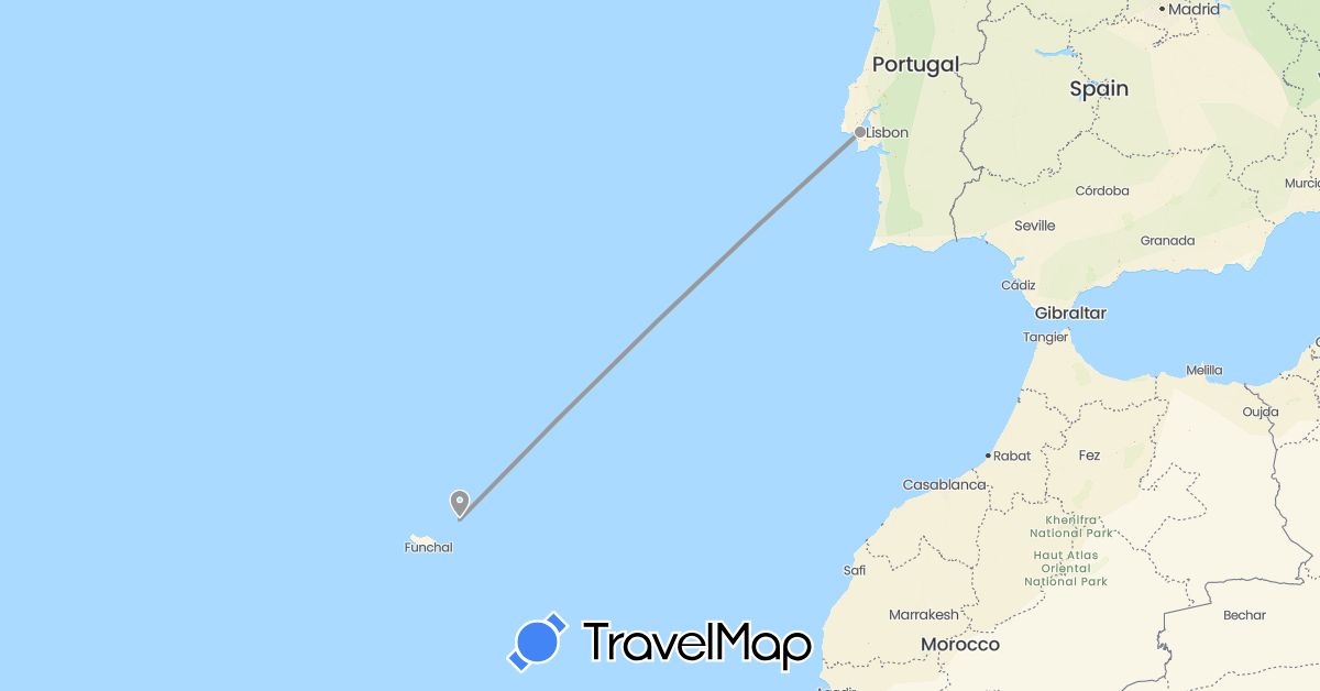 TravelMap itinerary: driving, plane in Portugal (Europe)